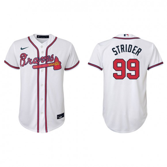 Youth Atlanta Braves Spencer Strider White Replica Home Jersey